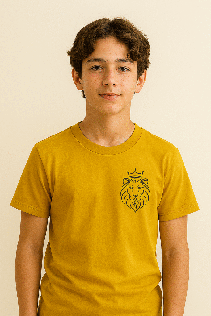 tees for kids adolescent kid wearing a yellow tee