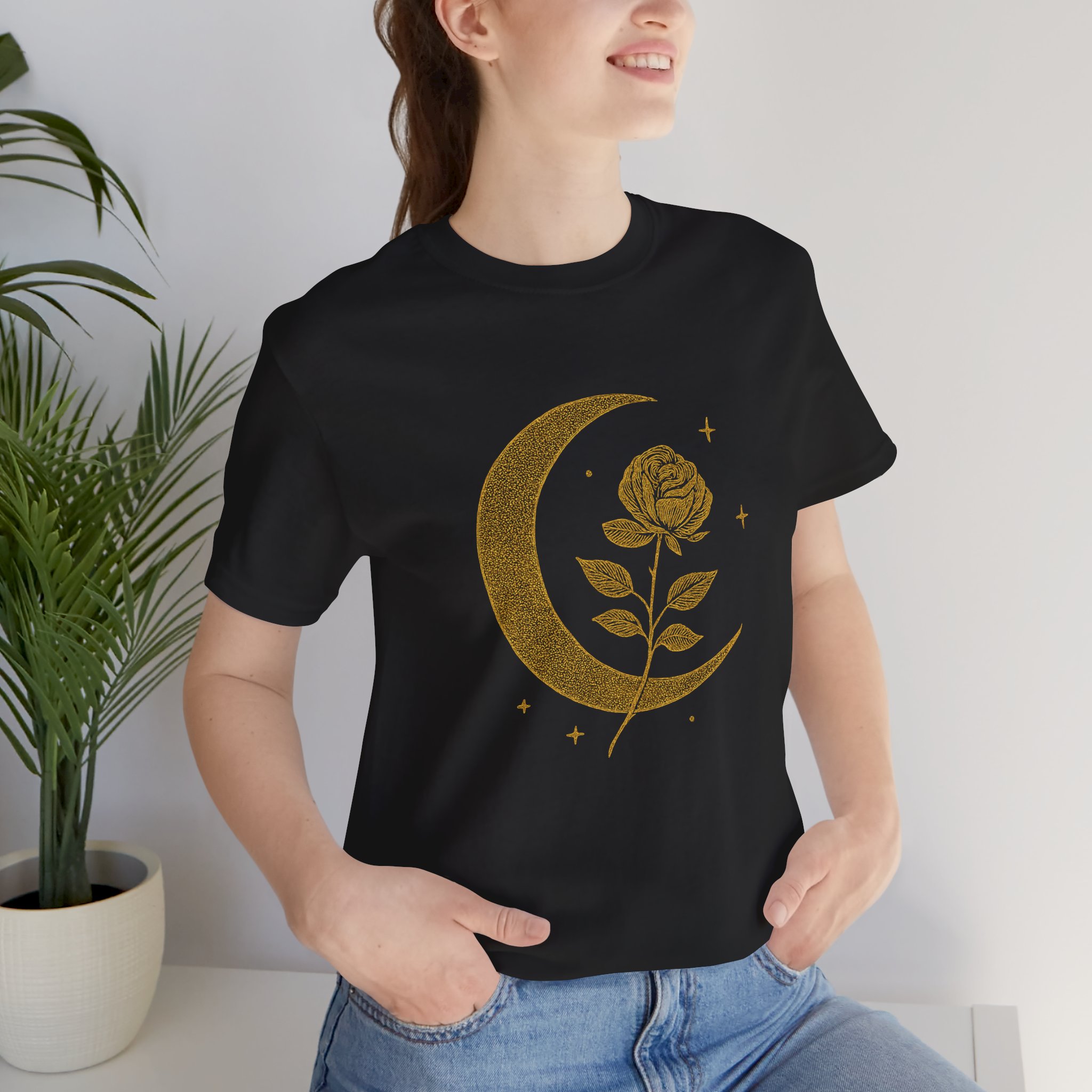 Gold Crescent Moon Rose T‑Shirt - Image 2